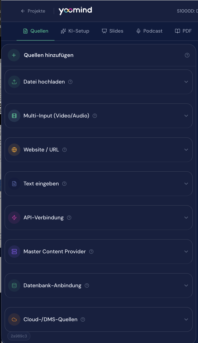 Yoomind — Quellen anbinden